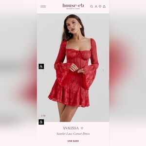 House of CB Red Lace Analissa Dress Size Small NWOT